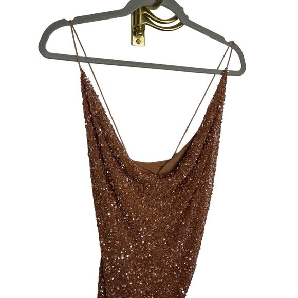 Revolve Retrofete Mich Beaded Sequin Mini Dress Cowl Neck Bronze Size Medium - Picture 8 of 15